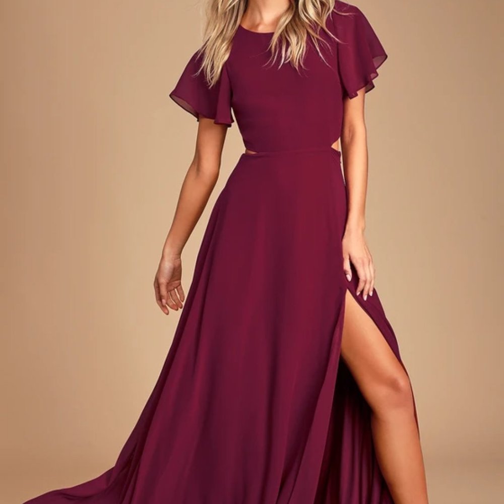 Garden Bliss Burgundy Cutout Maxi Dress, size M, New with Tags